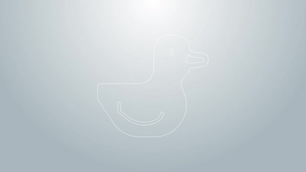 Línea azul Icono de pato de goma aislado sobre fondo gris. Animación gráfica de vídeo 4K — Vídeos de Stock