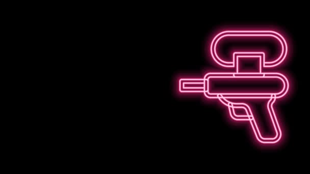 Gloeiende neon lijn Waterpistool icoon geïsoleerd op zwarte achtergrond. 4K Video motion grafische animatie — Stockvideo