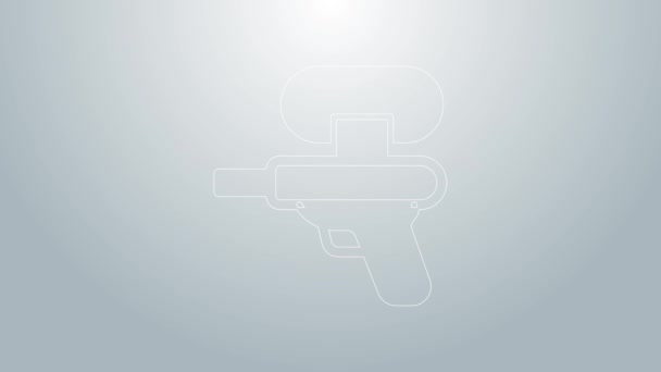 Línea azul Icono de pistola de agua aislado sobre fondo gris. Animación gráfica de vídeo 4K — Vídeo de stock