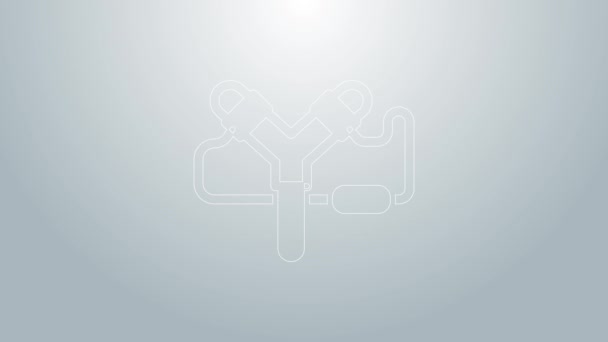 Modrá čára Slingshot ikona izolované na šedém pozadí. Grafická animace pohybu videa 4K — Stock video