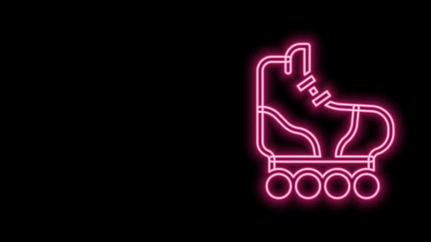 Linha de néon brilhante ícone de patinagem do rolo isolado no fundo preto. Animação gráfica em movimento de vídeo 4K — Vídeo de Stock