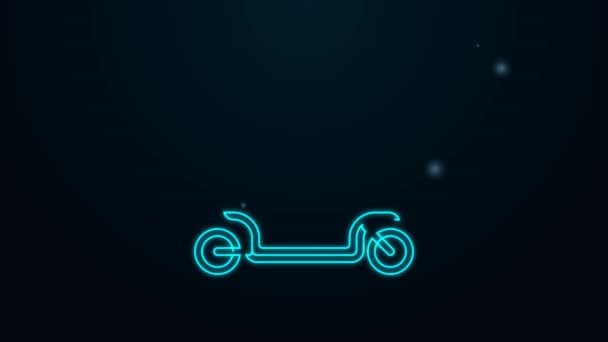 Glowing neon line Roller scooter for children icon isolated on black background. Kick scooter or balance bike. 4K Video motion graphic animation — Stock Video