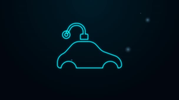 Brillante línea de neón icono de juguete de coche controlado por radio aislado sobre fondo negro. Control remoto coche juguete. Animación gráfica de vídeo 4K — Vídeos de Stock