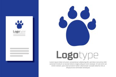 Mavi Pençe yazdırma simgesi beyaz arkaplanda izole edildi. Köpek ya da kedi pençesi izi. Hayvan izleri. Logo tasarım şablonu elemanı. Vektör.