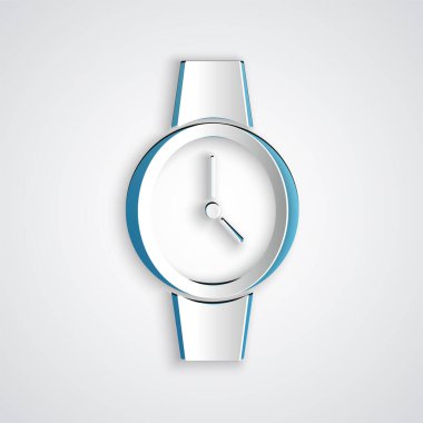 Kağıt kesiği Kol saati simgesi gri arkaplanda izole edildi. Kol saati simgesi. Kağıt sanatı tarzı. Vektör.