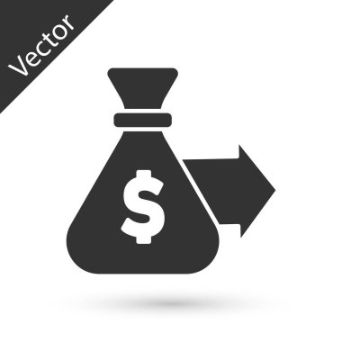 Gri Para Çantası simgesi beyaz arkaplanda izole edildi. Dolar ya da USD sembolü. Nakit bankacılık tabelası. Vektör.