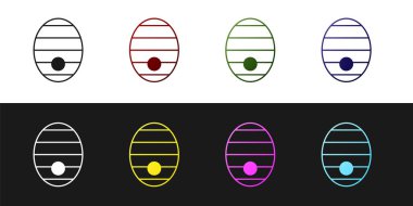 Kovan 'ı siyah beyaz arka planda izole edilmiş arı simgesi için ayarla. Arı kovanı sembolü. Apiary ve arı yetiştiriciliği. Tatlı doğal yemek. Vektör.