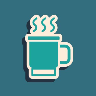 Yeşil çay ikonu yeşil arka planda izole edilmiş. Uzun gölge tarzı. Vektör.