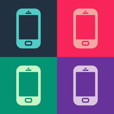 Pop Art Smartphone, renkli arka planda izole edilmiş cep telefonu simgesi. Vektör.