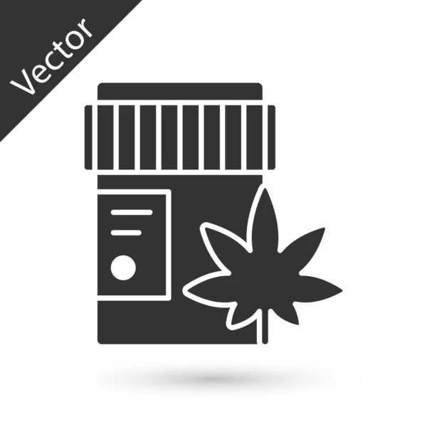 Flacon Médical Gris Avec Icône Marijuana Feuille Cannabis Isolé Sur — Image vectorielle