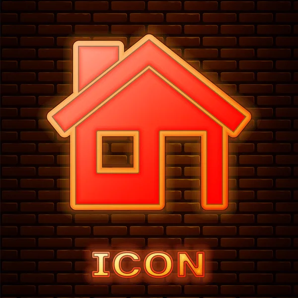 Świecący Neon Ikona Domu Izolowane Tle Cegły Ściany Symbol Domowy — Wektor stockowy