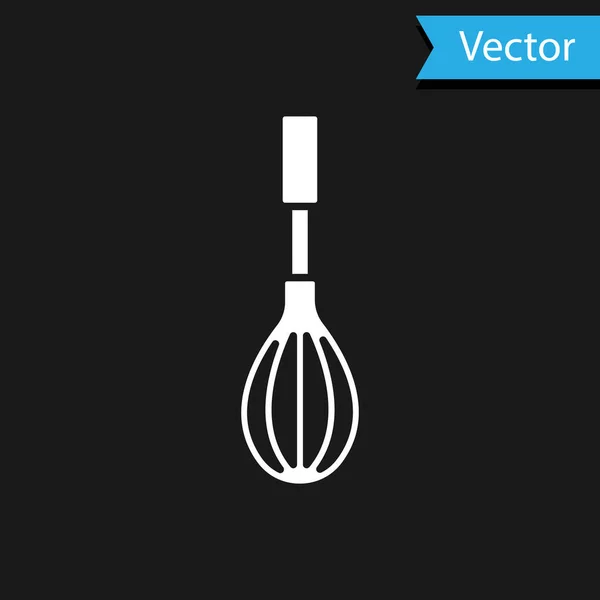 Белый Китчен Венчиком Значок Изолирован Черном Фоне Кухонная Утварь Яйцебиение — стоковый вектор