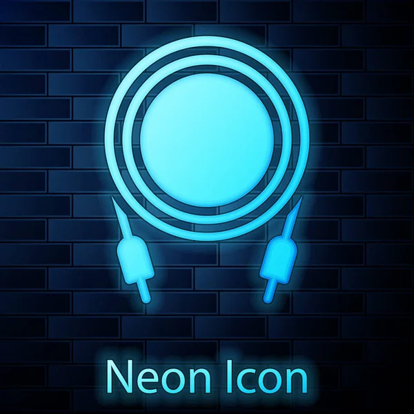 Zářící Neon Audio Jack Ikona Izolované Cihlové Zdi Pozadí Audio — Stockový vektor