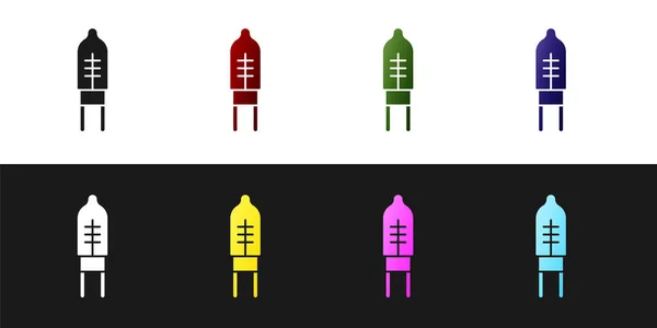 Réglez Icône Diode Électroluminescente Isolée Sur Fond Noir Blanc Composant — Image vectorielle