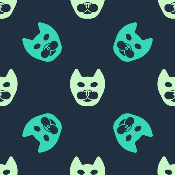 Πράσινο Και Μπεζ Cat Εικονίδιο Απομονωμένη Αδιάλειπτη Μοτίβο Μπλε Φόντο — Διανυσματικό Αρχείο