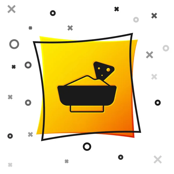Black Nachos Bowl Icon Isolated White Background Tortilla Chips Nachos — Stock Vector