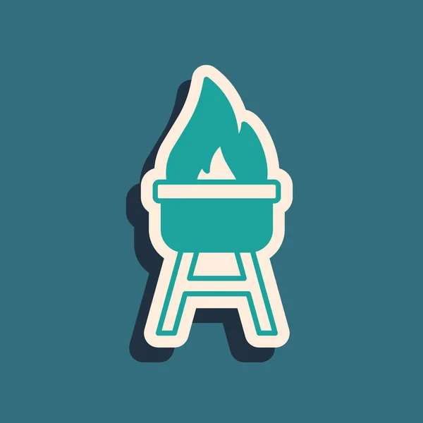 Green Barbecue Grill Symbol Isoliert Auf Grünem Hintergrund Grillparty Langer — Stockvektor