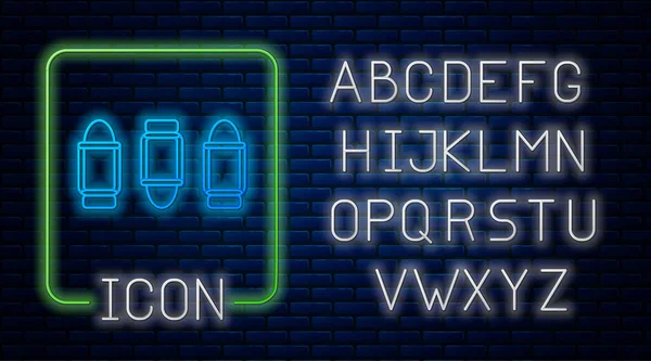 Leuchtende Neon Bullet Symbol Isoliert Auf Backsteinwand Hintergrund Neonlicht Alphabet — Stockvektor