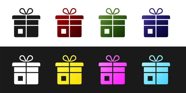 设置礼物盒图标隔离在黑白背景 — 图库矢量图片