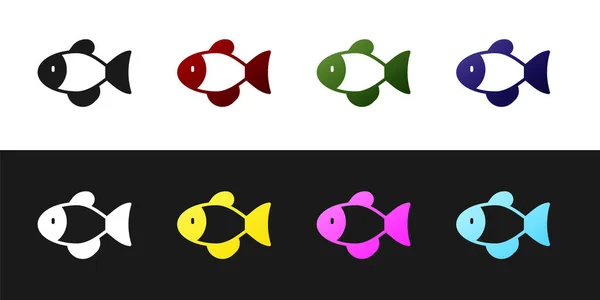 Set Fish Icon Isolated Black White Background Vector — Stock Vector