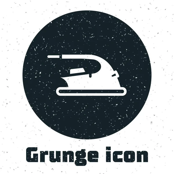 Grunge Electric Iron Ikone Isoliert Auf Weißem Hintergrund Bügeleisen Monochrome — Stockvektor