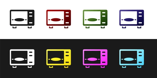 Set Icono Horno Microondas Aislado Sobre Fondo Blanco Negro Icono — Archivo Imágenes Vectoriales