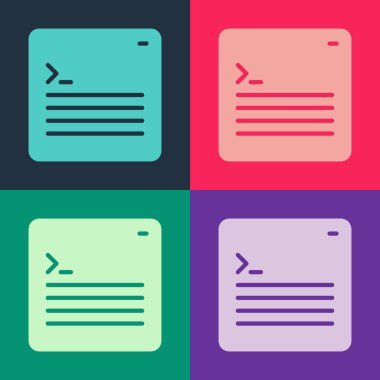 Pop Art Yazılım, Web Geliştirici programlama simgesi renk arkaplanında izole edilmiş. Program kodunun rastgele bilgisayar betiği parçalarını Javascript et. Vektör.