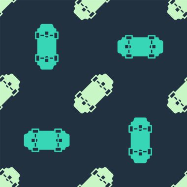 Yeşil ve bej renkli kaykay simgesi mavi arkaplanda izole edilmiş kusursuz desen. Olağanüstü bir spor. Spor malzemeleri. Vektör.