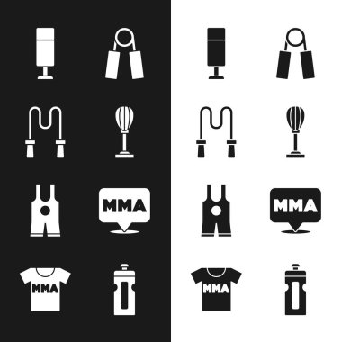 Kum Torbası Zıplama İpi Spor Açıcı Güreş tekli dövüş kulübü MMA Fitness Sallayıcısı ve dövüş ikonu olan tişörtü hazırla. Vektör.