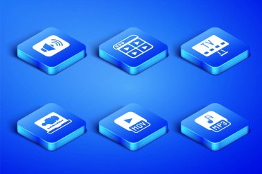 MP3 dosya sözcüsü hacmi MOV Ses veya ses kaydedici müzik çalma listesi ve Smart Tv simgesini ayarla. Vektör.