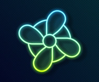 Parlak neon hattı pervanesi, türbin simgesi siyah arkaplanda izole edilmiş. Vektör.