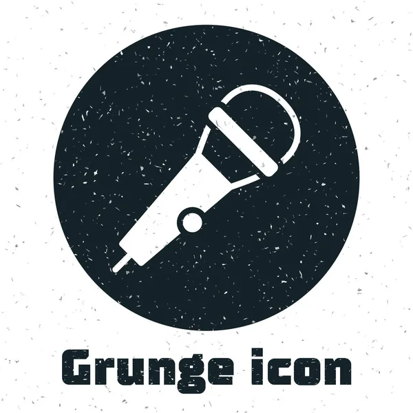 Grunge Microphone Icon 배경에서 분리되었습니다 라디오 마이크 스피커 모노크롬 빈티지그리기 — 스톡 벡터