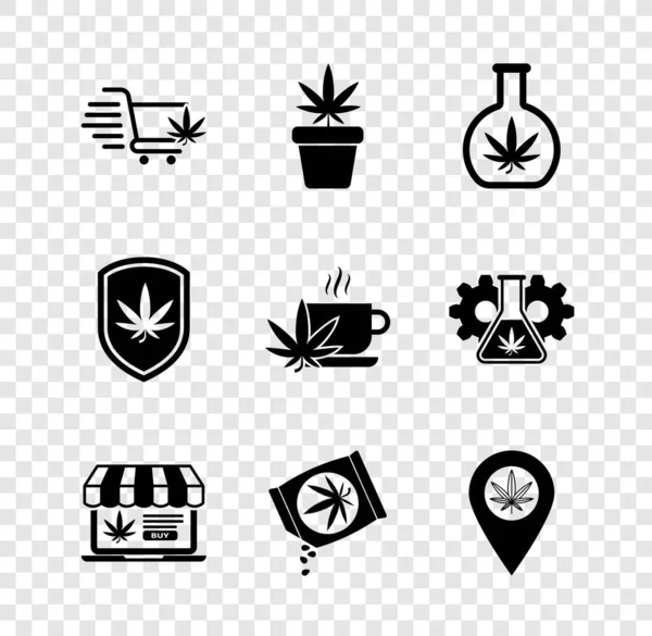 Set Panier Avec Marijuana Pot Marijuana Tube Essai Achat Ligne — Image vectorielle