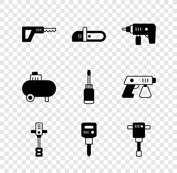 Set Sierra Alternativa Sierra Cadena Taladro Eléctrico Mezclador Eléctrico Hormigón — Archivo Imágenes Vectoriales