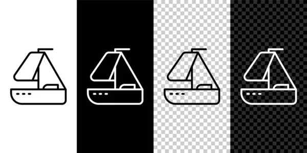 Állítsa Vonal Yacht Vitorlás Vagy Vitorlás Hajó Ikon Elszigetelt Fekete — Stock Vector