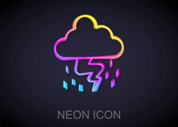 Glowing Neon Line Storm Icon Isolated Black Background Cloud Lightning — Stock Vector