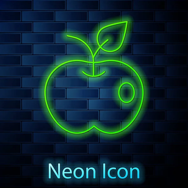 Glowing Neon Line Apple Icon Isolated Brick Wall Background Excess — Stock Vector