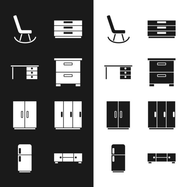 Set Möbel Nachttisch Bürotisch Sessel Kommode Schrank Und Kühlschrank Symbol Stockvektor