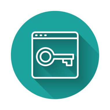 Beyaz çizgi HTTPS ile sitenizi güvene alın, SSL simgesi uzun gölge arkaplanı ile izole edildi. İnternet iletişim protokolü. Yeşil daire düğmesi. Vektör.