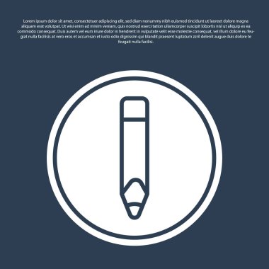 Mavi çizgi kalem simgesi mavi arkaplanda izole edildi. Çizim ve eğitim araçları. Okul sembolü. Vektör.