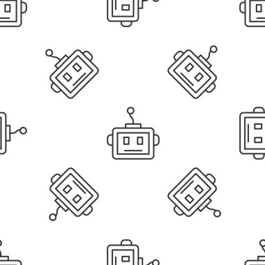 Gri çizgi Yapay Zeka robot simgesi beyaz arkaplandaki kusursuz deseni izole etti. Makine öğrenme, bulut hesaplama. Vektör.