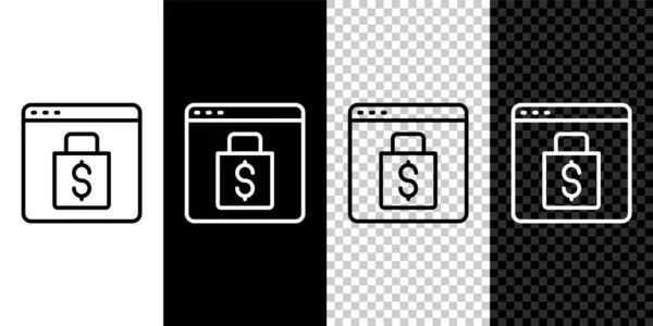 Establecer Línea Compras Línea Icono Pantalla Aislado Blanco Negro Fondo — Vector de stock