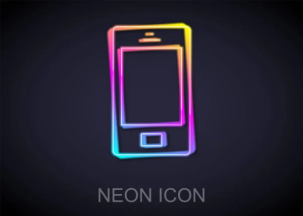 Leuchtende Leuchtschrift Smartphone Handy Symbol Isoliert Auf Schwarzem Hintergrund Vektor — Stockvektor