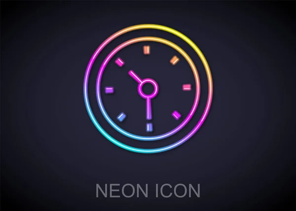 Icona Luminosa Neon Linea Orologio Isolato Sfondo Nero Simbolo Temporale — Vettoriale Stock