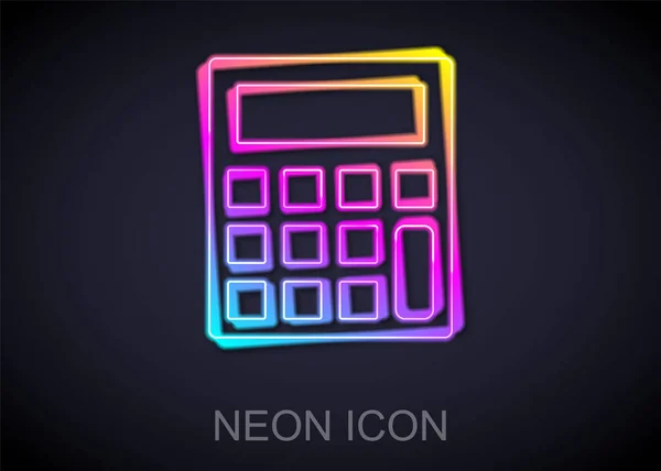 Glowing Neon Line Calculator Icon Isolated Black Background Accounting Symbol — Stock Vector