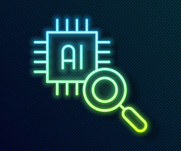 Linea Neon Incandescente Processore Computer Con Microcircuiti Icona Cpu Isolata — Vettoriale Stock