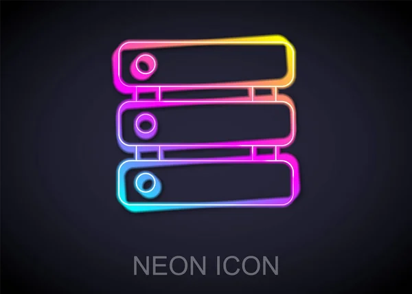 Žhnoucí Neon Line Server Data Web Hosting Ikona Izolované Černém — Stockový vektor