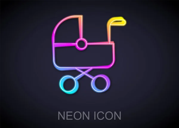 Zářící Neonová Čára Baby Kočárek Ikona Izolované Černém Pozadí Kočárek — Stockový vektor