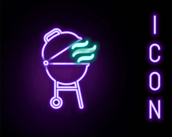 Gloeiende neon lijn Barbecue grill pictogram geïsoleerd op zwarte achtergrond. barbecuefeestje. Kleurrijk concept. Vector — Stockvector