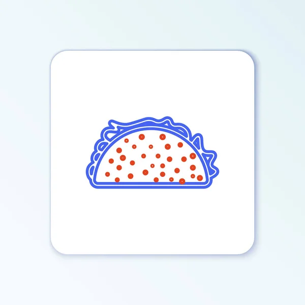 Linie Taco mit Tortilla-Symbol isoliert auf weißem Hintergrund. Traditionelles mexikanisches Fast Food. Buntes Rahmenkonzept. Vektor — Stockvektor